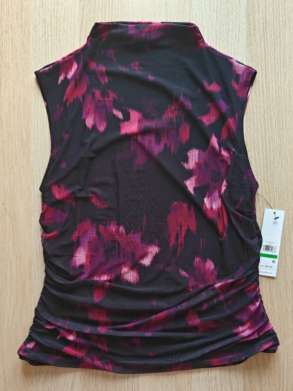 CALVIN KLEIN FLORAL-PRINT RUCHED BLOUSE (SIZE LARGE) - Picture 2 of 8